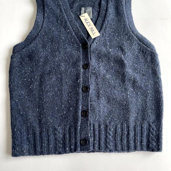 NWT Alex Mill Donegal Navy Wool Blend Cardigan Vest Medium - Picture 6 of 12